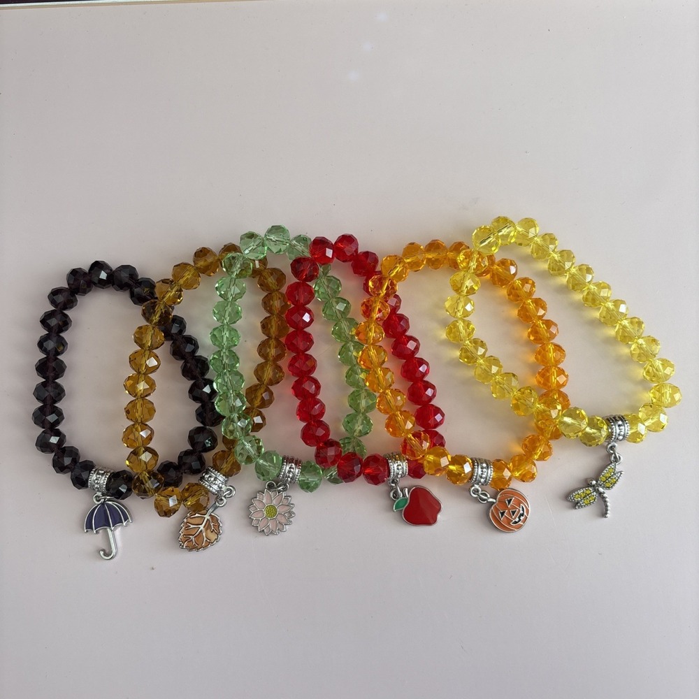 6 Pcs Crystal Beaded Stretch Bracelets Wholesale Mixed Lot Themed Fun